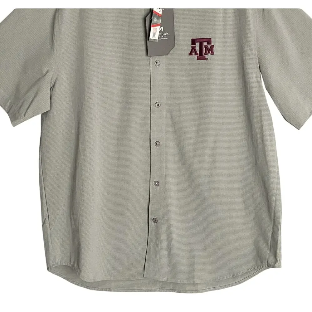 Antigua Texas A&M Shirt Activate Woven Short Sleeve Button-Up Shirt Gray NEW - Picture 4 of 14